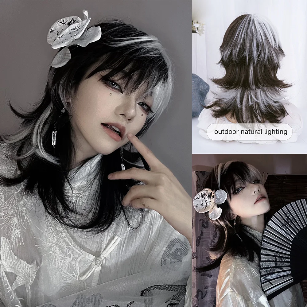 Synthetic Braided Wigs For Black Women - 16 inç siyah ve beyaz renk