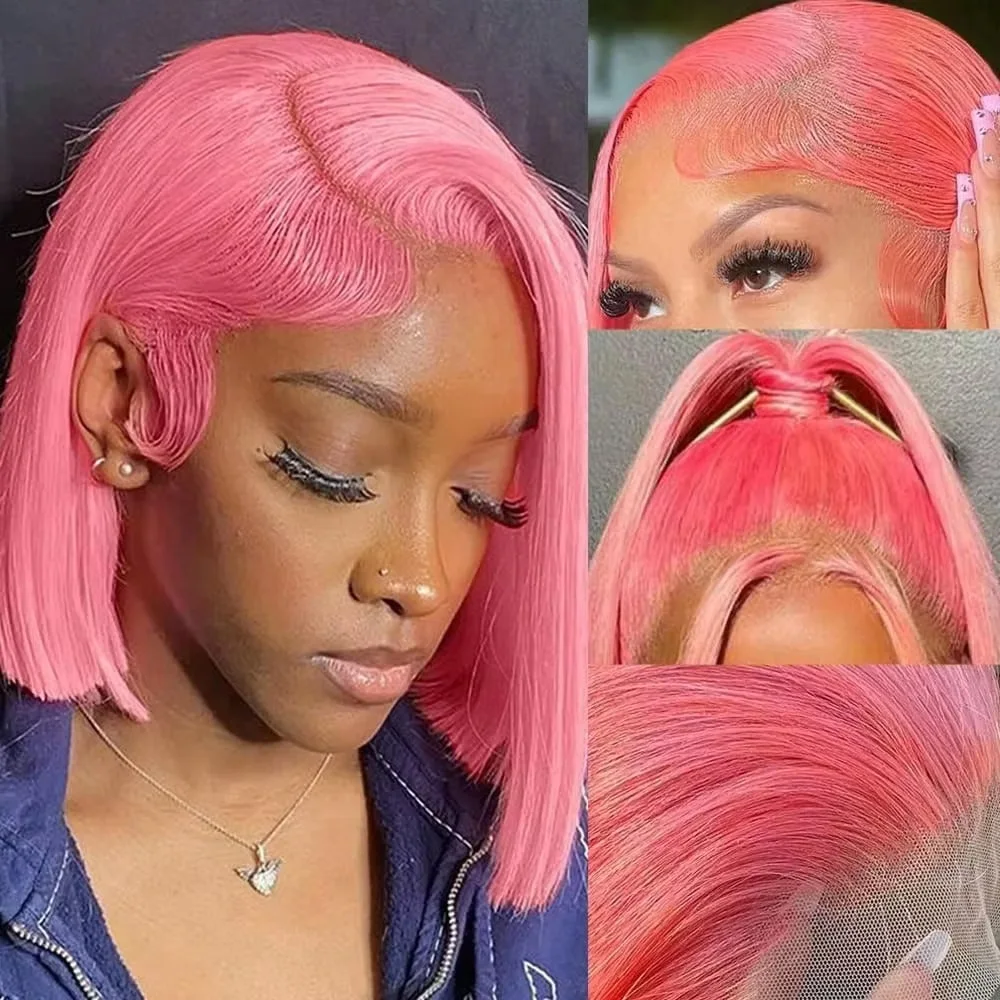 10 İnç Pembe Bob Peruk, %180 Y - Pre Parted 13X4 Lace Front Bob Wig incelemesi ve fiyatı